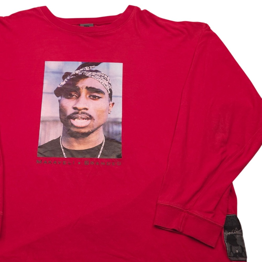 VTG‎ Y2K RARE Makaveli Branded Tupac Shakur Rap Red Long Sleeve T Shirt 3XL